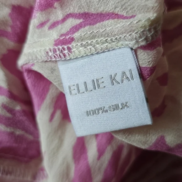 Ellie Kai silk pink loose fit 3/4 sleeves abstract print blouse Size 10 - Picture 6 of 6